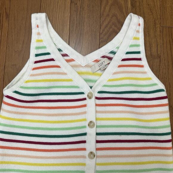 Ann Taylor LOFT Womens Knit Sleeveless Crop‎ Rainbow Striped Sweater Size Large - Picture 3 of 7